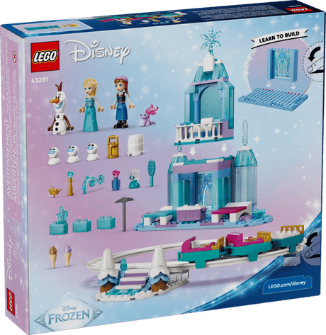 LEGO Disney Princess: Elsa's Ice Castle & Snow Ride Adventure set packaging with characters and ice castle model