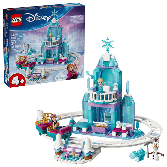 LEGO Disney Princess: Elsa's Ice Castle & Snow Ride Adventure set with packaging on a white background