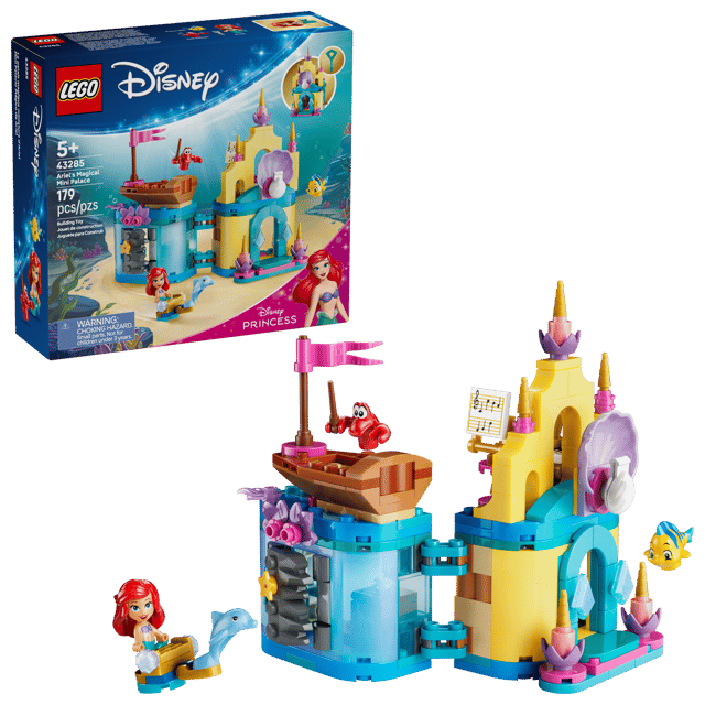 LEGO Disney Princess: Ariel's Magical Mini Palace set with Ariel and castle model and packaging.