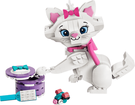 LEGO Disney Classic: The Aristocats Adorable Marie cat figure with a purple and blue object on a white background