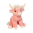 Pink plush Candie Pink Highland Cow Soft with white horns on a white background
