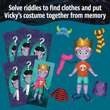 Children's EXIT Kids: Midnight Spooktacular game with cards and costume pieces on a blue background