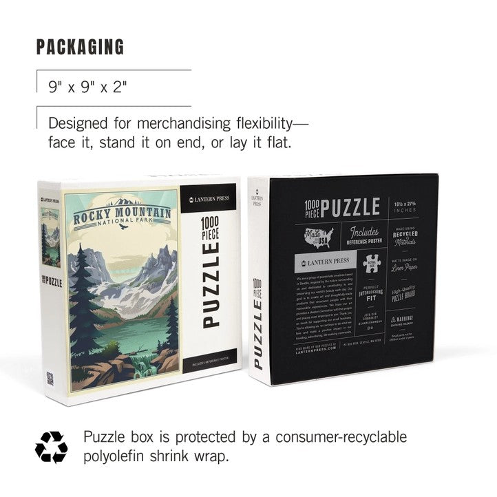 Rocky Mountain National Park, Colorado, Lake, Lithograph 1000 Piece Puzzle