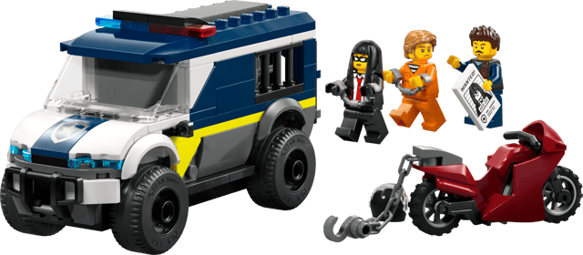 LEGO City Police: Police Prisoner Transport Van police van with a motorcycle and four figures on a transparent background