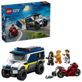 LEGO City Police: Police Prisoner Transport Van set with figures and motorcycle on a white background