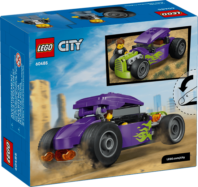 LEGO City Great Vehicles: Hot Rod set packaging with purple racer and green helper on blue background