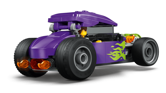 LEGO City Great Vehicles: Hot Rod purple toy car with a flame design on a transparent background