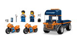 LEGO City Great Vehicles: Motorcycle Transporter construction vehicle with four figures and two motorcycles on a transparent background
