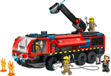 LEGO City Fire: Airport Fire Truck set with firefighters and flames on a transparent background