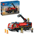 LEGO City Fire: Airport Fire Truck set with figures and packaging on a clear background
