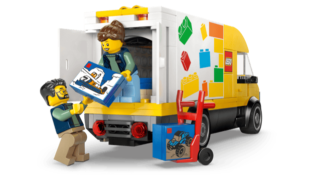 LEGO City Great Vehicles: The LEGO® Van with figures and colorful blocks on a transparent background