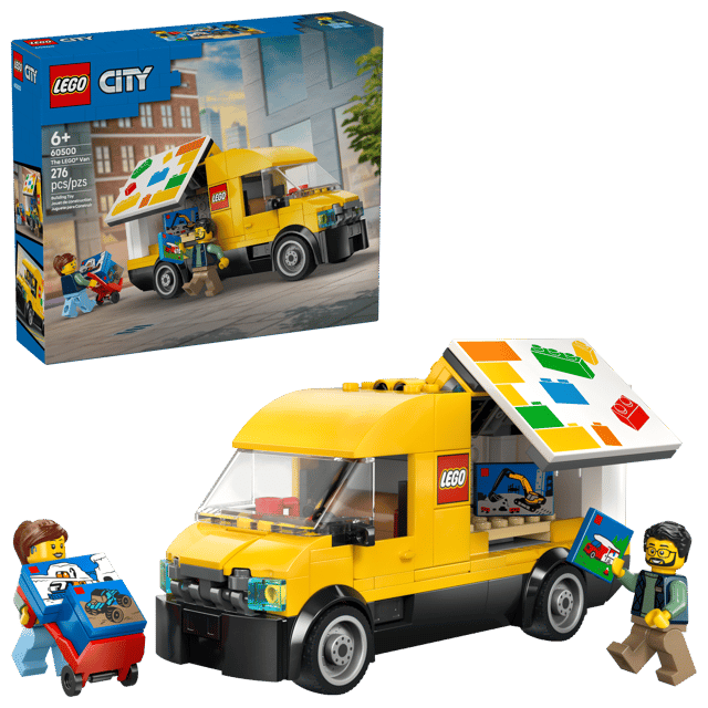 LEGO City Great Vehicles: The LEGO® Van set with two minifigures and packaging in the background