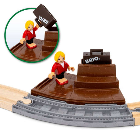 Starter Travel Train Set with a figure and track on a white background