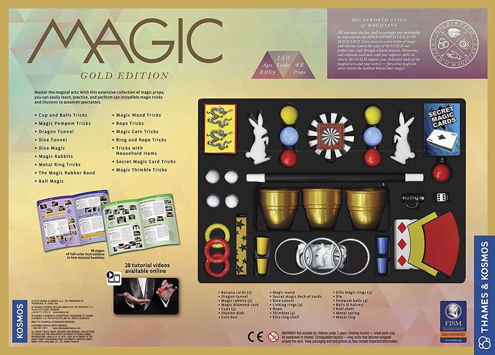 Magic Gold Edition kit with various magic props and instructions on a branded box.