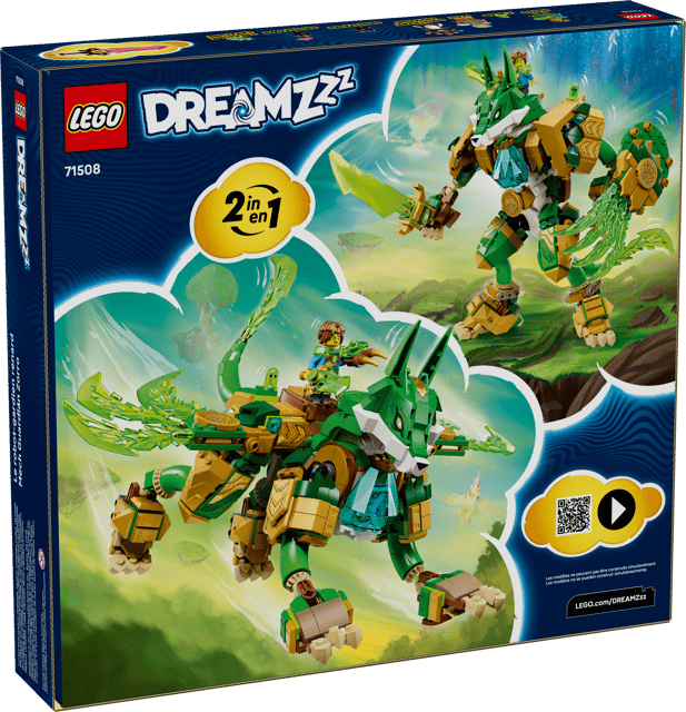 LEGO DREAMZzz: Fox Guardian Mech set packaging with dragon-like creature on a mountainous landscape.