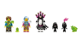 LEGO DREAMZzz: Fox Guardian Mech collection of colorful LEGO figures on a green background