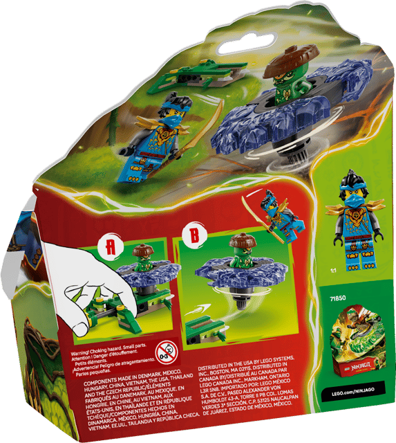 LEGO Ninjago: Nya vs. Mutation Monster Spinner packaging with figures and a dragon-like creature on a green background
