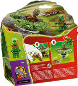 LEGO Ninjago: Lloyd vs. Earth Monster Spinner packaging with figures and accessories on a green and red background