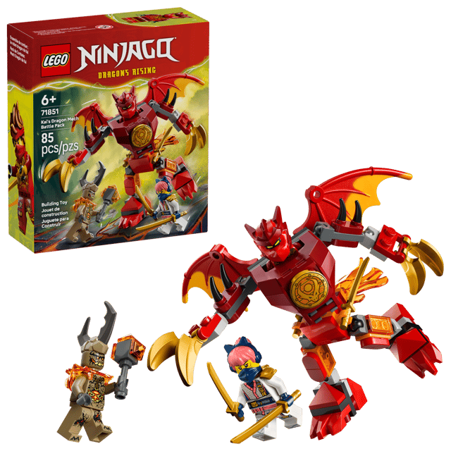 LEGO Ninjago: Kai's Dragon Mech Battle Pack figure and packaging on a clear background