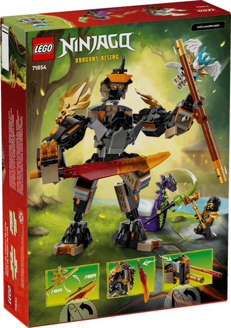 LEGO Ninjago: Cole's Mission Mech & Dragon Zane set packaging with character and dragon on a forest background