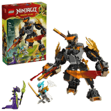 LEGO Ninjago: Cole's Mission Mech & Dragon Zane set with figures and packaging on a white background