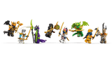 Row of colorful LEGO Ninjago: The Dragon of Life figures on a white background