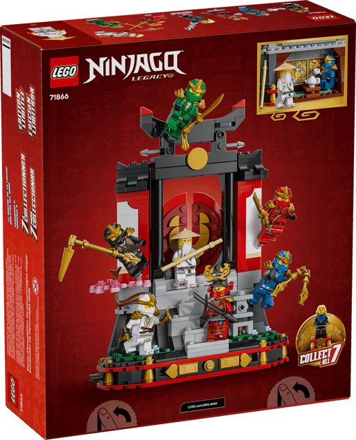 LEGO Ninjago: Ninja Character Display 15th Anniversary set packaging with characters and architecture on a red background