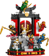 LEGO Ninjago: Ninja Character Display 15th Anniversary set with various characters and a temple-like structure on a transparent background