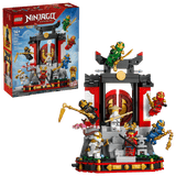 LEGO Ninjago: Ninja Character Display 15th Anniversary set with characters and temple-like structure next to its packaging