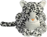 Plush toy leopard with black and white pattern on a white background