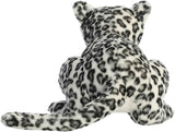 Plush toy leopard with black and white pattern on a white background
