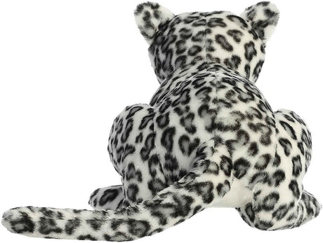 Plush toy leopard with black and white pattern on a white background