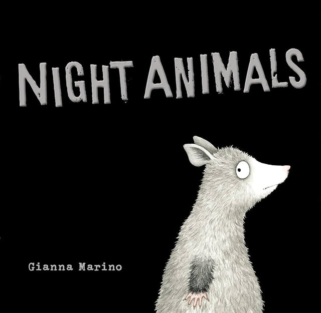 Night Animals by Gianna Marino Illustrated frightened Possom on Black Background