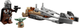 LEGO Star Wars: The Mandalorian & Grogu's Speeder Bike™ set with characters from 'The Mandalorian' and 'Baby Grogu' on a transparent background