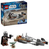 LEGO Star Wars: The Mandalorian & Grogu's Speeder Bike™ set with packaging displaying 'The Mandalorian' and 'Baby Grogu'.