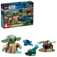 LEGO Star Wars: Grogu's Homestead set with 'Baby Grogu' figure and accessories on a clear background