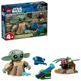 LEGO Star Wars: Grogu's Homestead set with 'Baby Grogu' figure and accessories on a clear background