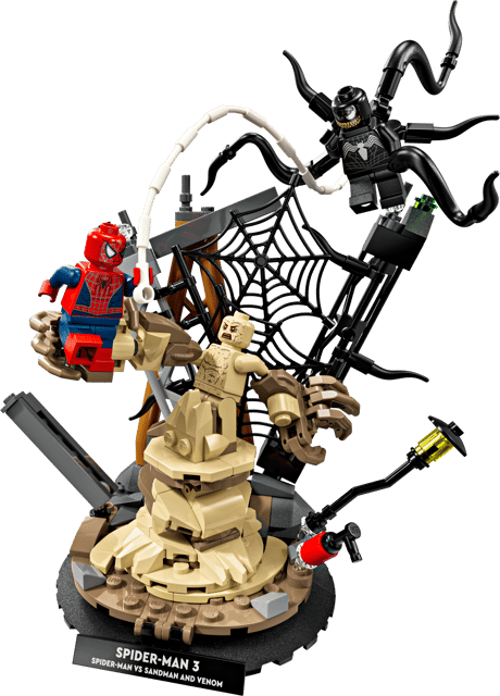 LEGO Super Heroes Marvel: Epic Battle: Spider-Man vs. Sandman figure set featuring Spider-Man and Venom on a transparent background