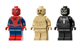 Three LEGO Super Heroes Marvel: Epic Battle: Spider-Man vs. Sandman figures of Spider-Man, Sandman, and Venom on a transparent background