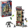 LEGO Super Heroes Marvel: Spider-Man vs. Mysterio: The Daily Bugle set with packaging, figures, and detailed building model on a clear background