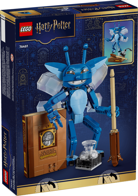 LEGO Harry Potter: Cornish Pixie set packaging with blue creature figure, book, and other items.