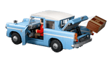 Blue LEGO Harry Potter: Enchanted Flying Ford Anglia™ with an open back and brown box on a transparent background
