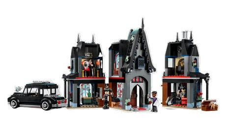 LEGO 'Wednesday' set with gothic house and characters, including packaging.
