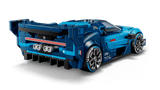 Blue toy LEGO Speed Champions: Bugatti Vision GT Hyper Sports Car made of interlocking bricks on a transparent background