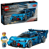 LEGO Speed Champions: Bugatti Vision GT Hyper Sports Car set with packaging and figure on a white background