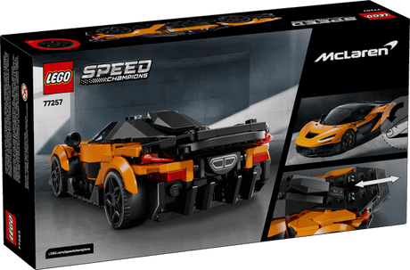 LEGO Speed Champions: McLaren W1 set packaging with car images on a black background