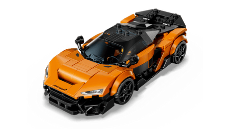 Orange and black LEGO Speed Champions: McLaren W1 car model on a transparent background