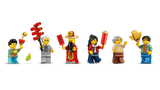 LEGO Chinese Festivals: Fortune Firecracker figures with various poses and accessories on a transparent background