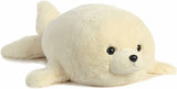 Plush toy seal on a white background