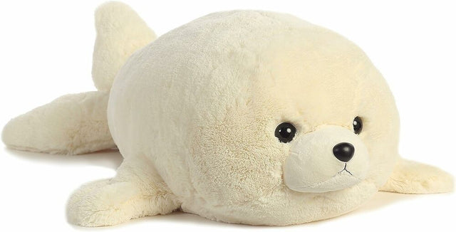 Plush toy seal on a white background
